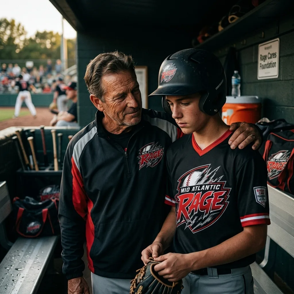 Coach mentoring a young player at the cage