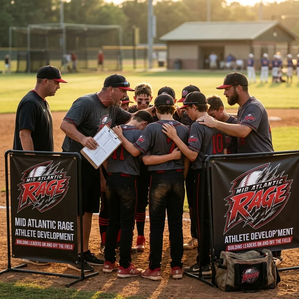 Mid Atlantic Rage team huddle on the field